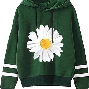DARK GREEN HOODIE WITH FLOWER